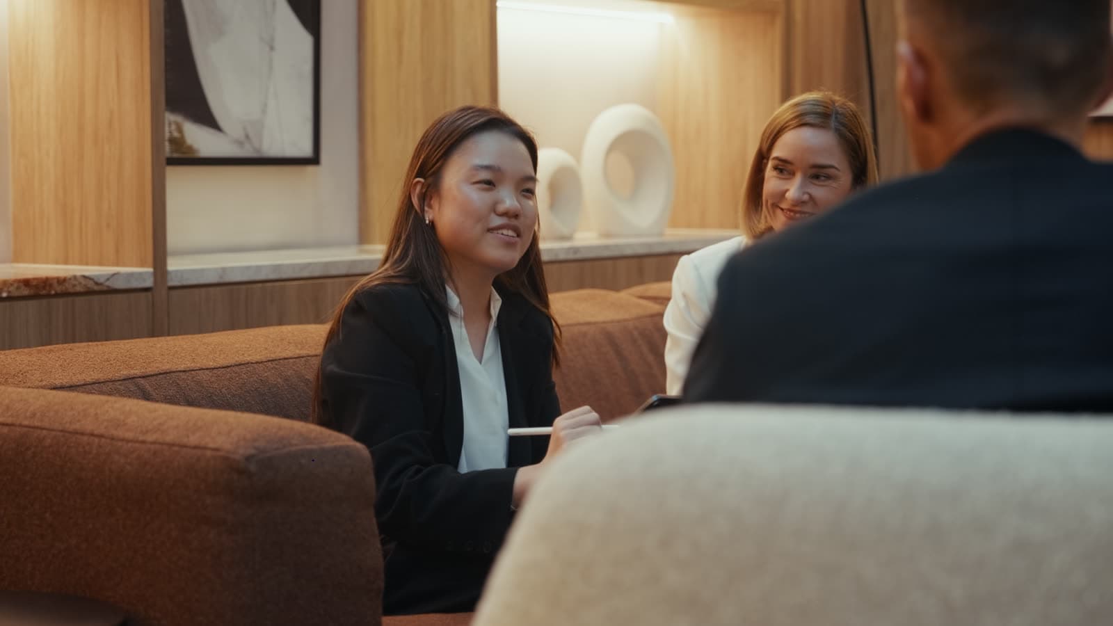Clients in conversation at Crabtree Legal